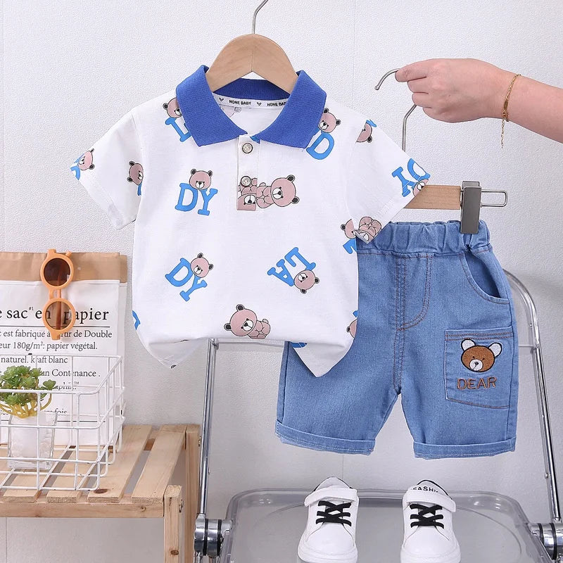 Baby New Summer Cartoon Clothing Children Boy Girls cartoon Printe Bear T Shirt Shorts 2Pcs/sets Kids Infant Toddler Cacual
