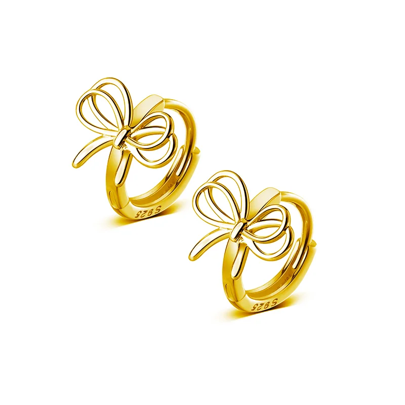 WANTME 925 Sterling Silver Hollow Romantic Bow Huggies Ear Hoops Earrings for Women Fashion Elegant Charm Party Jewelry Gifts