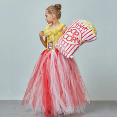 Festive Popcorn Costume For Teen Girl Lace TUTU Dress Christmas Child Up Sling Wedding Party Tunic Kid Frock Clothes