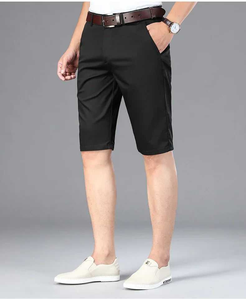 6 Colors Casual Shorts Men Summer New Fashion Business Straight Elastic Thin Short Pants High Quality Male Clothes Khaki Beige