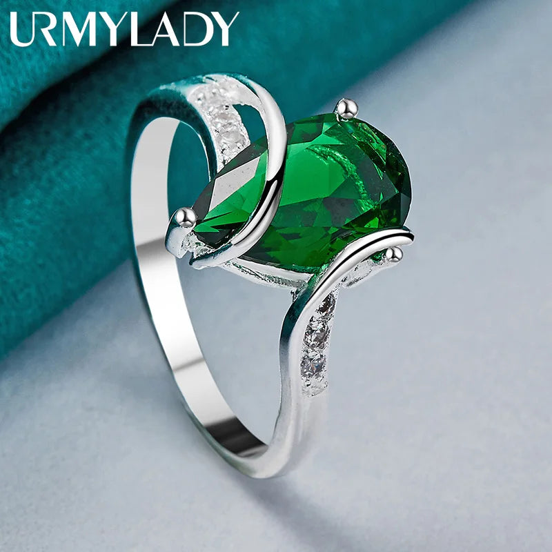 925 Sterling Silver Water Drop Turquoise 7-10# Ring For Women Wedding