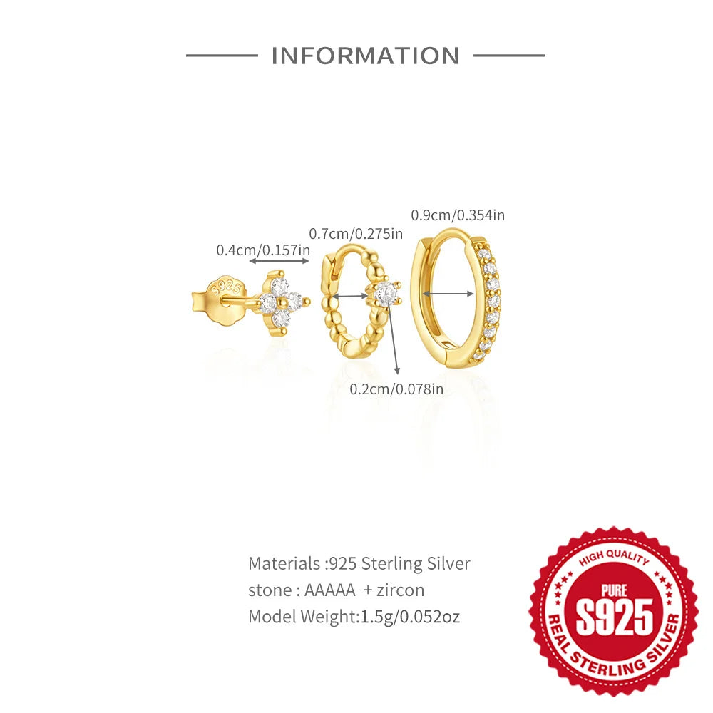 CANNER Set Double Layer Smooth Classic Hoop Earrings For Women 925 Sterling Silver Ins Flower Color Zircon Earrings Fine Jewelry