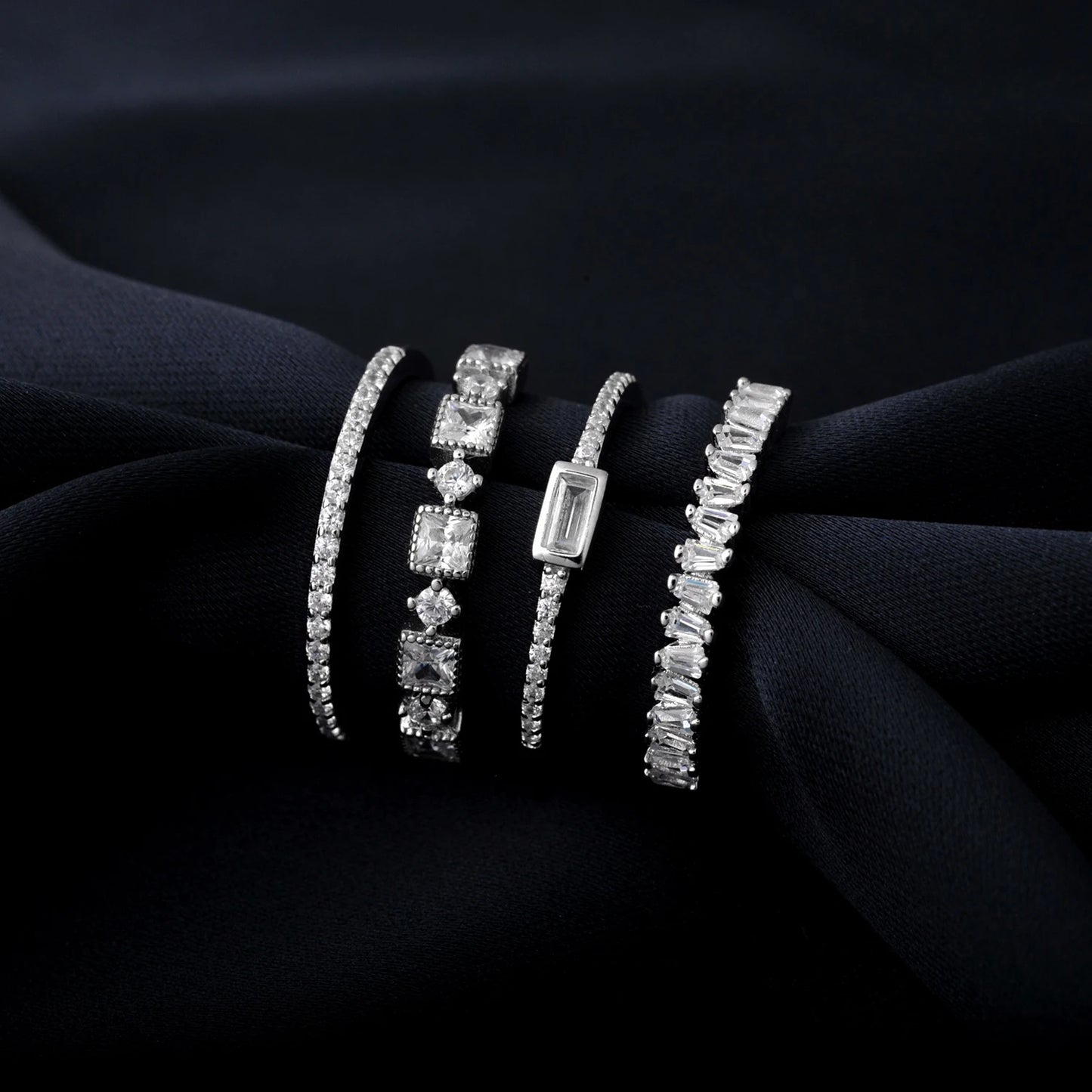 4 Pcs 925 Sterling Silver Wedding Band Solitaire Eternity Stacking Rings for Women