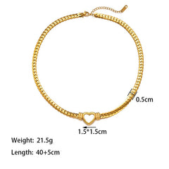 Fashion Cuban Link Heart Chain Necklace For Women Gold Plated Stainless