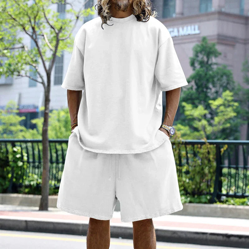 2024 Summer New Men's Set Japanese Style Plus Size Casual Loose Sports Suit Short Sleeve T-shirt Shorts Two-piece Men's Clothing