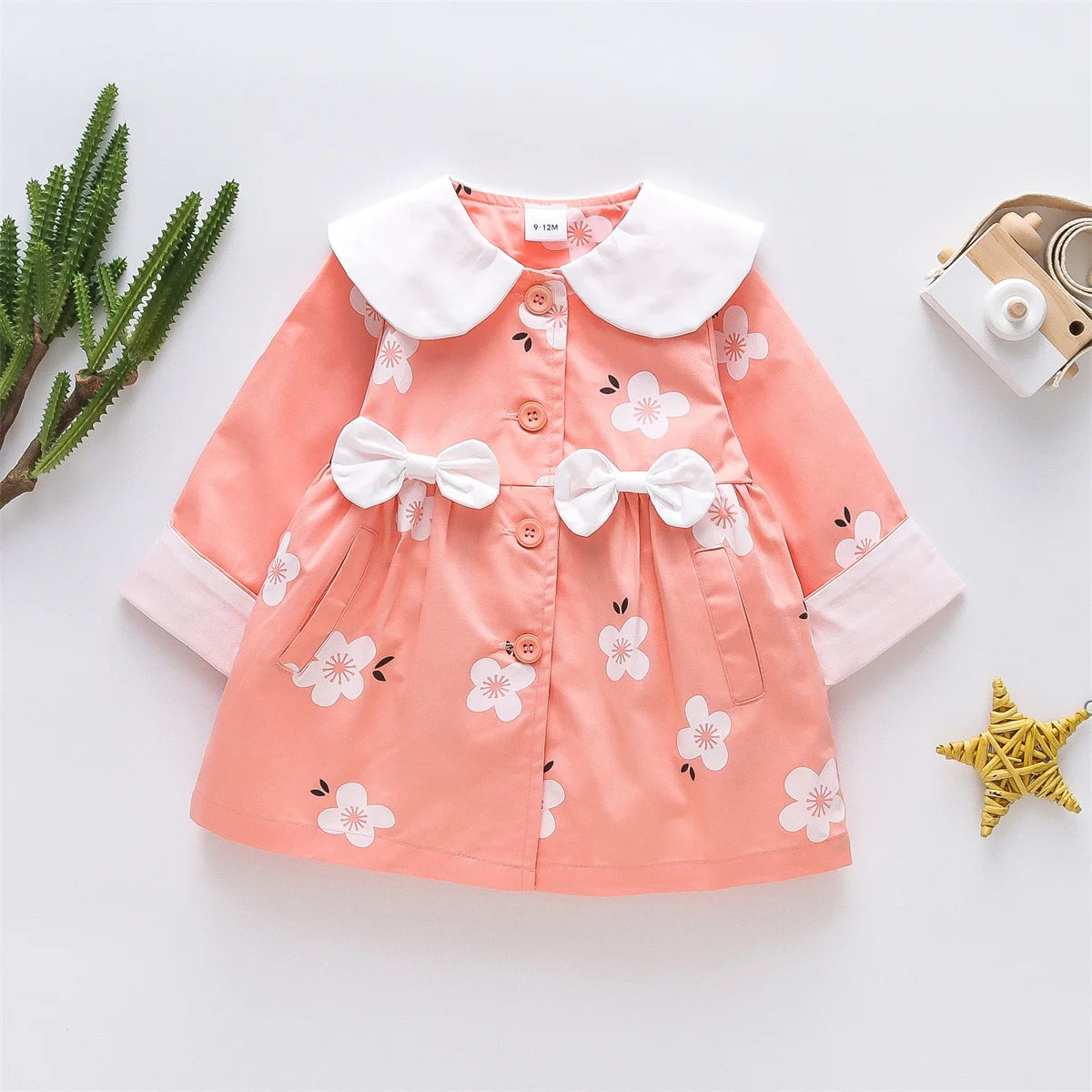 Spring And Autumn Baby Jacket Children'S Long Sleeved Clothing Little Girl Sweet Flower Bow Collar Cotton Windbreaker