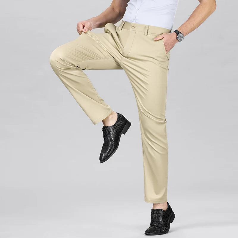 Spring Summer Lyocell Men's Pants Luxury Solid Color Elasticity Business Casual
