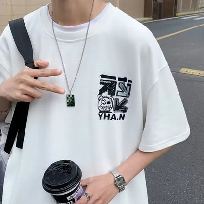 M-8xL Spring Men's T-shirt Short Sleeve Cartoon Graffiti Print Male Female Alphabet