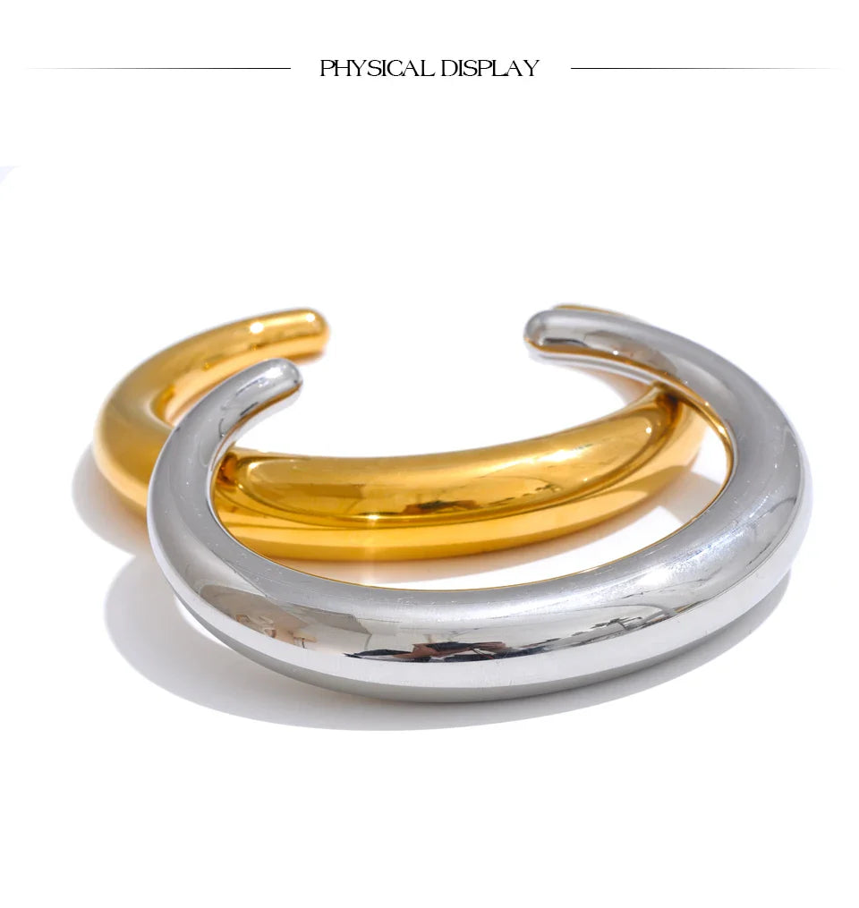 Yhpup 62mm Stainless Steel Smooth Expensive Chunky Cuff Open Bracelet Bangle Statement Texture High Quality Jewelry Gift