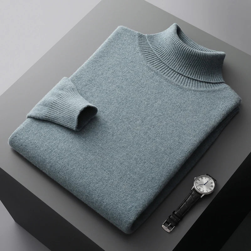 Autumn and winter 100% pure merino wool pullover men's turtleneck