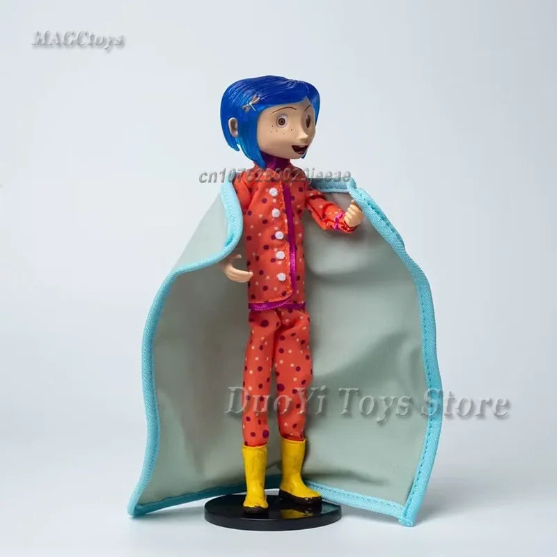 NECA Anime Coraline Doll Articulated Anime Figure Raincoat Sweater In Striped Shirt Toy LA Girl Decoration Model Bithday Gifts