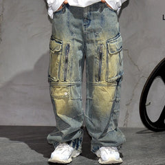 Denim Cargo Pants Mens Clothing Multi-Pocket Baggy Jeans Streetwear Hip Hop