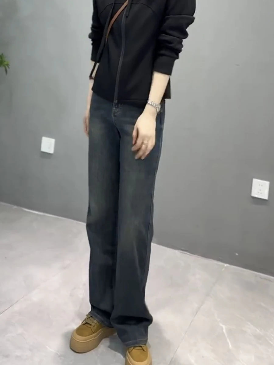 Y2k Women Jeans Large Size Straight Leg Jeans Women High-waisted Slimming