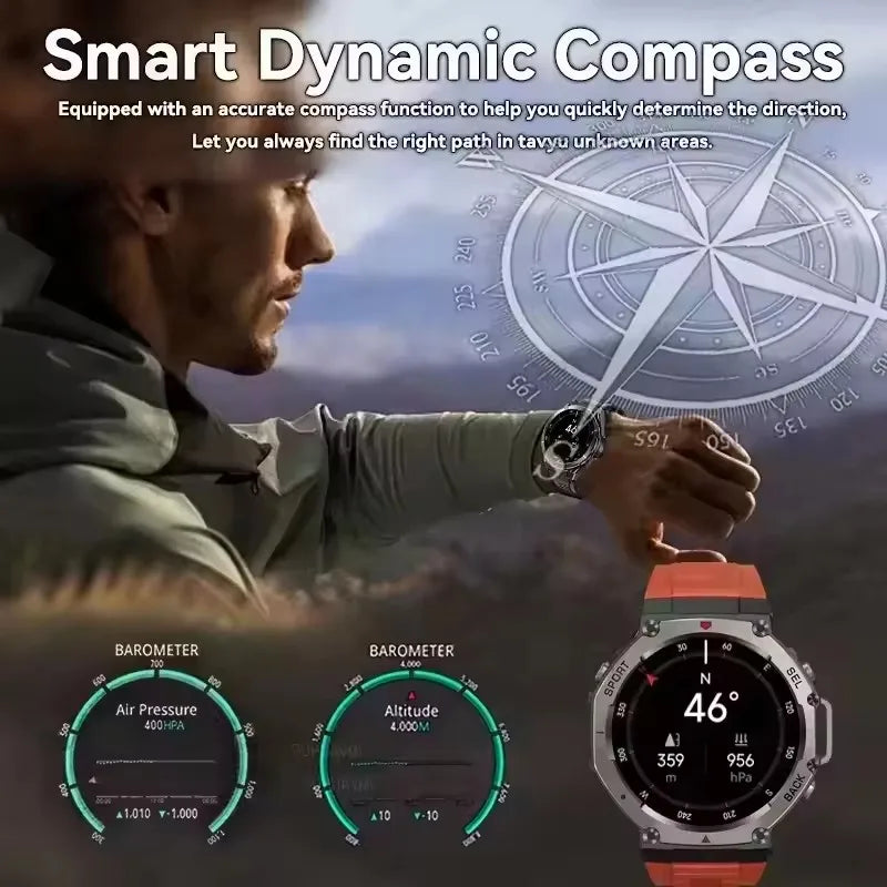 T-Rex 3 Ultra Built-in Dual-band GPS Smartwatch 5ATM Waterproof 48mm AMOLED Compass 170+ Sport Durable Military Smart Watch 2025