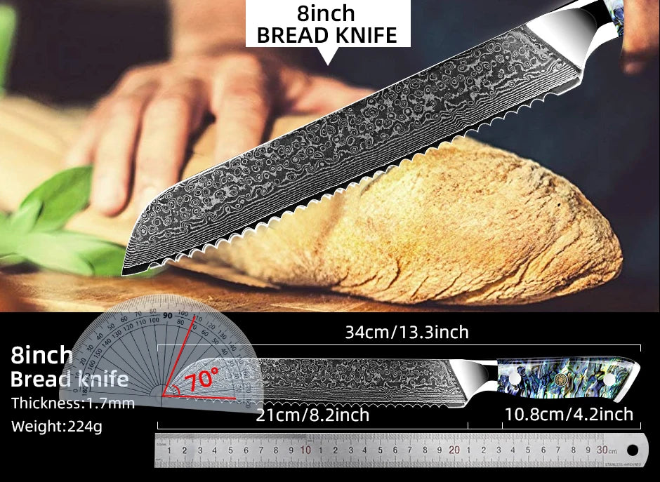 Damascus Knife Chef Knife Japanes VG10 67 Layer Steel Cleaver Paring Bread Knife