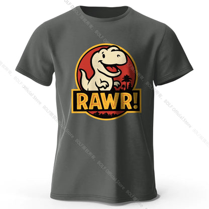 Men's Rawr Printed T-Shirt 100% Cotton Oversized Dinosaur Graphic Tees for Women Summer Tops Kawaii Streetwear