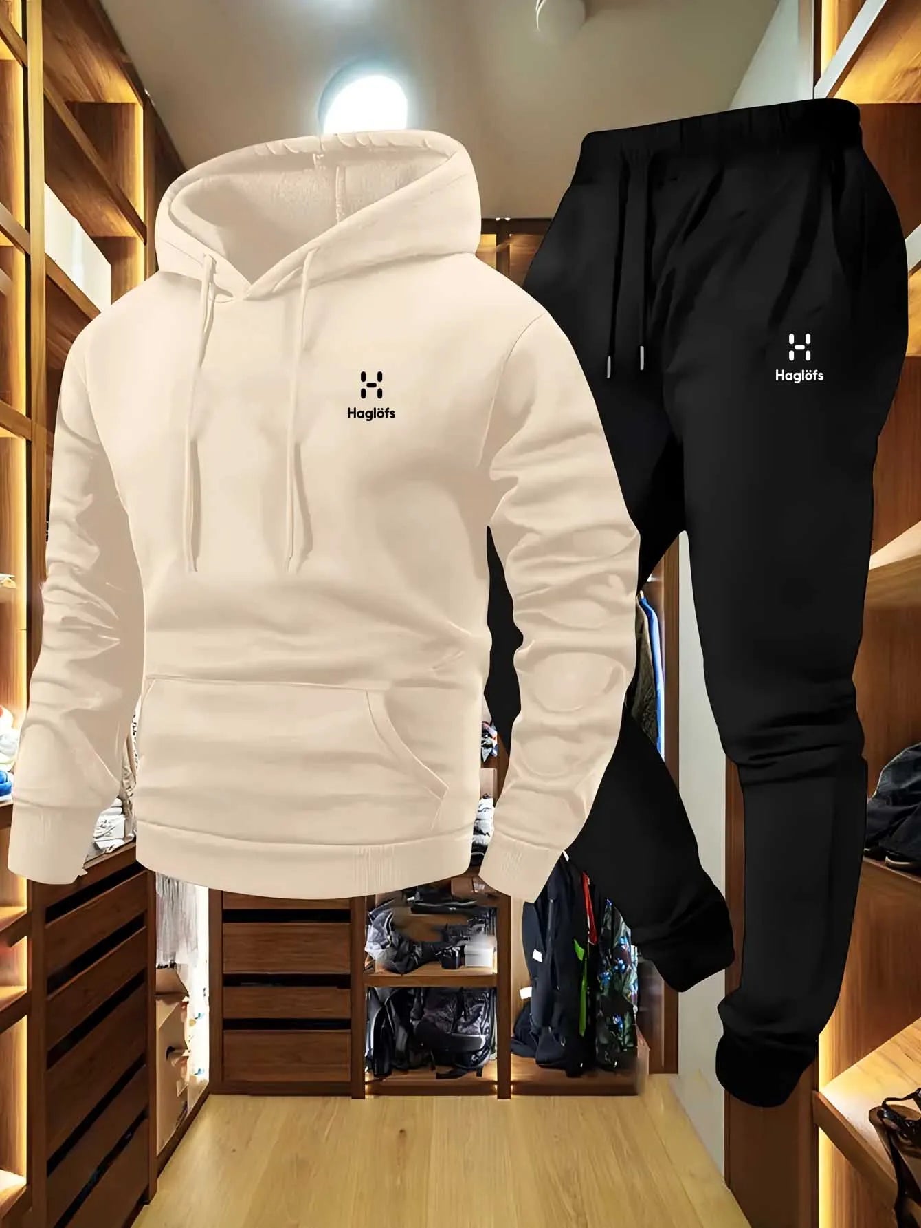 Men'S Autumn and Winter Pattern Casual Two-Piece Set Hoodie Sweatshirt Long Pants Suit with Pockets Regular Fit Outdoor Sports