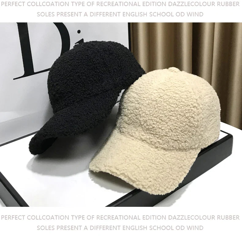 Winter Hats For Women Baseball Caps Plush Thickened Warm Baseball Cap Female Casual Solid Color Fashion Design Outdoor