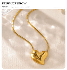 Stainless Steel Heart Pendant Necklace for Women Vintage Snake Chains Chic 18K Gold