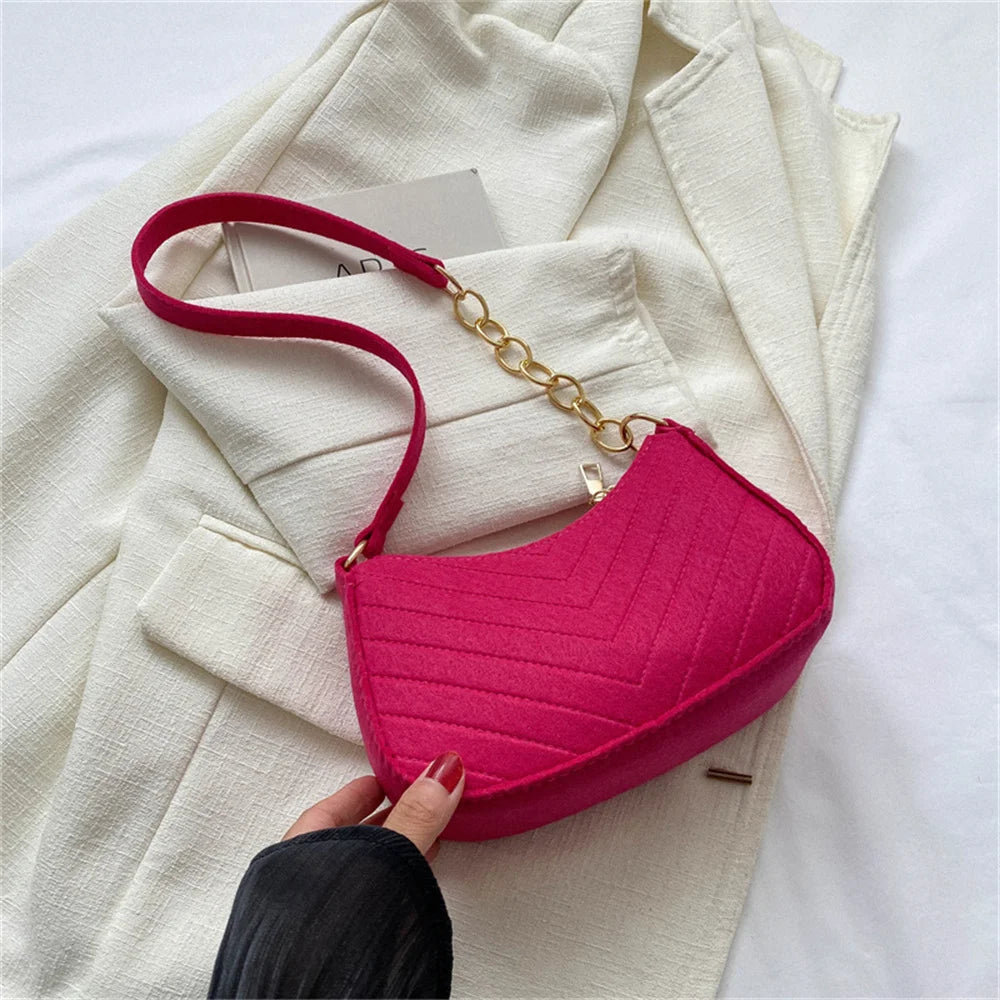 Brand Women Retro Underarm Bag Felt Solid Color Shoulder Bag Casual Purse