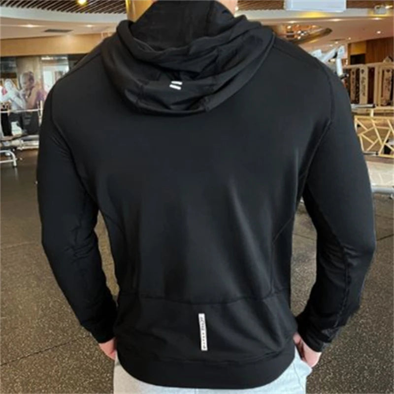 Men's Sports Hoodies Quick Dry Elastic Hooded Male Fitness Running Jackets Outdoor Gym