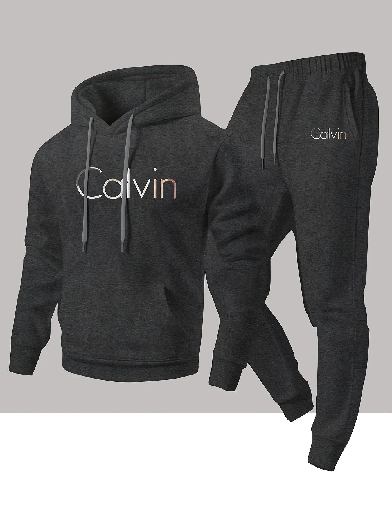 New Calvin Tracksuit for Men  Hoodie & Jogger SetHip Hop Streetwear Casual Workout Outfit Fall Winter Fashion Gym Athletic Wear