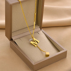 Stainless Steel Pendant Necklace for Women Fashion Gold Color Chain A-Z Alphabet