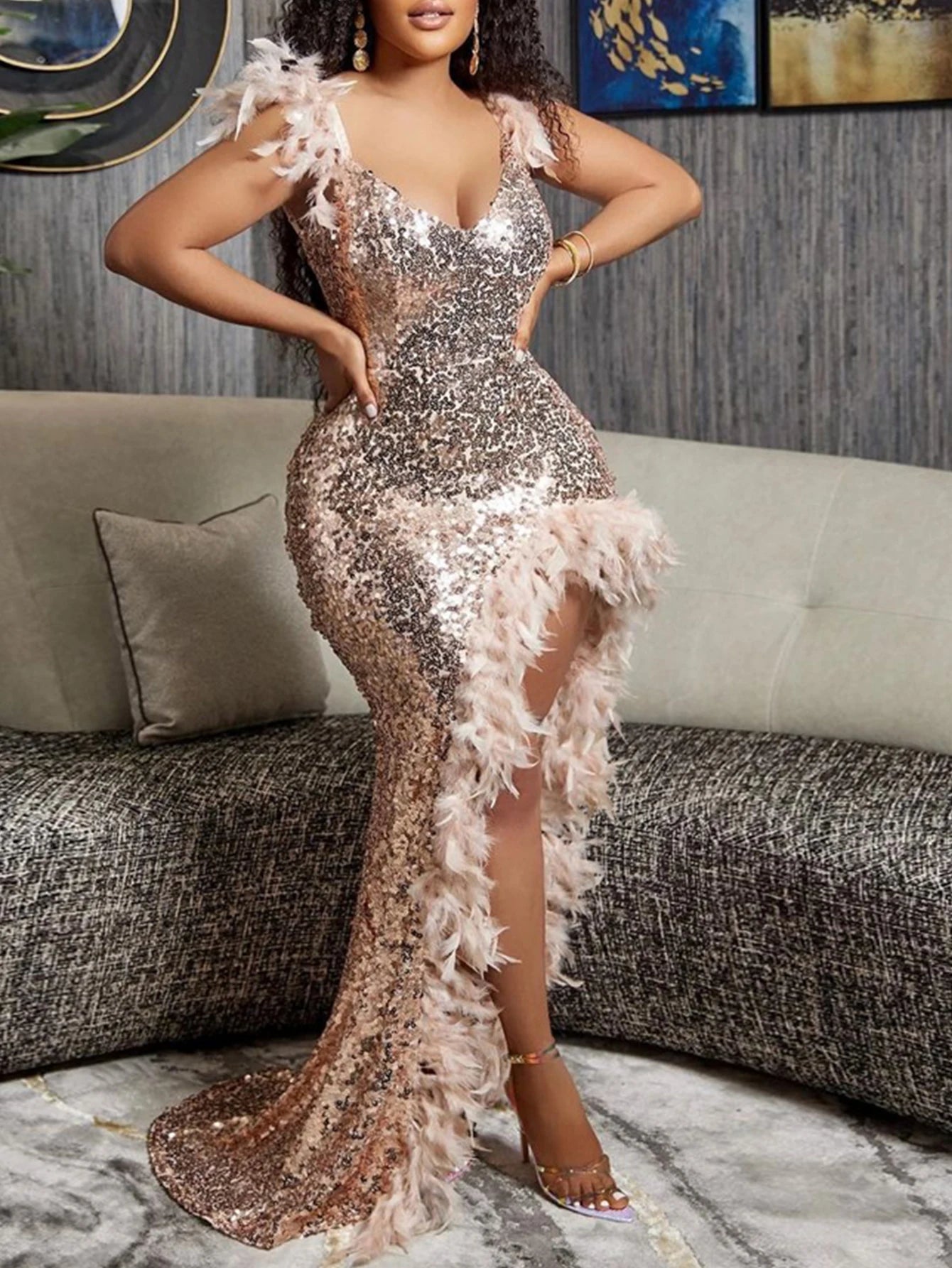 Evening Dresses: Maxi bodycon dress women shiny club birthday