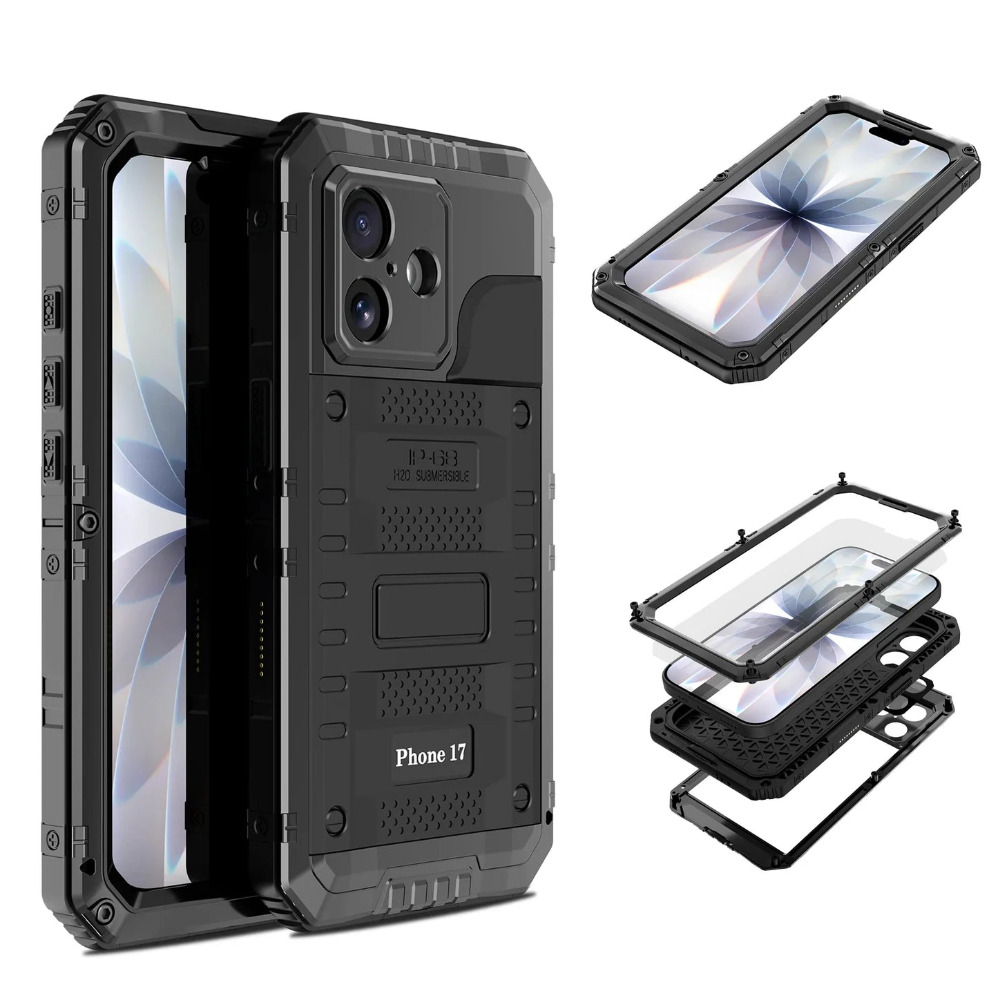 Case For iPhone Air 17 Pro Max 17Pro 17 IP68 Waterproof Metal Heavy Duty Shockproof Cover Glass Screen Protector