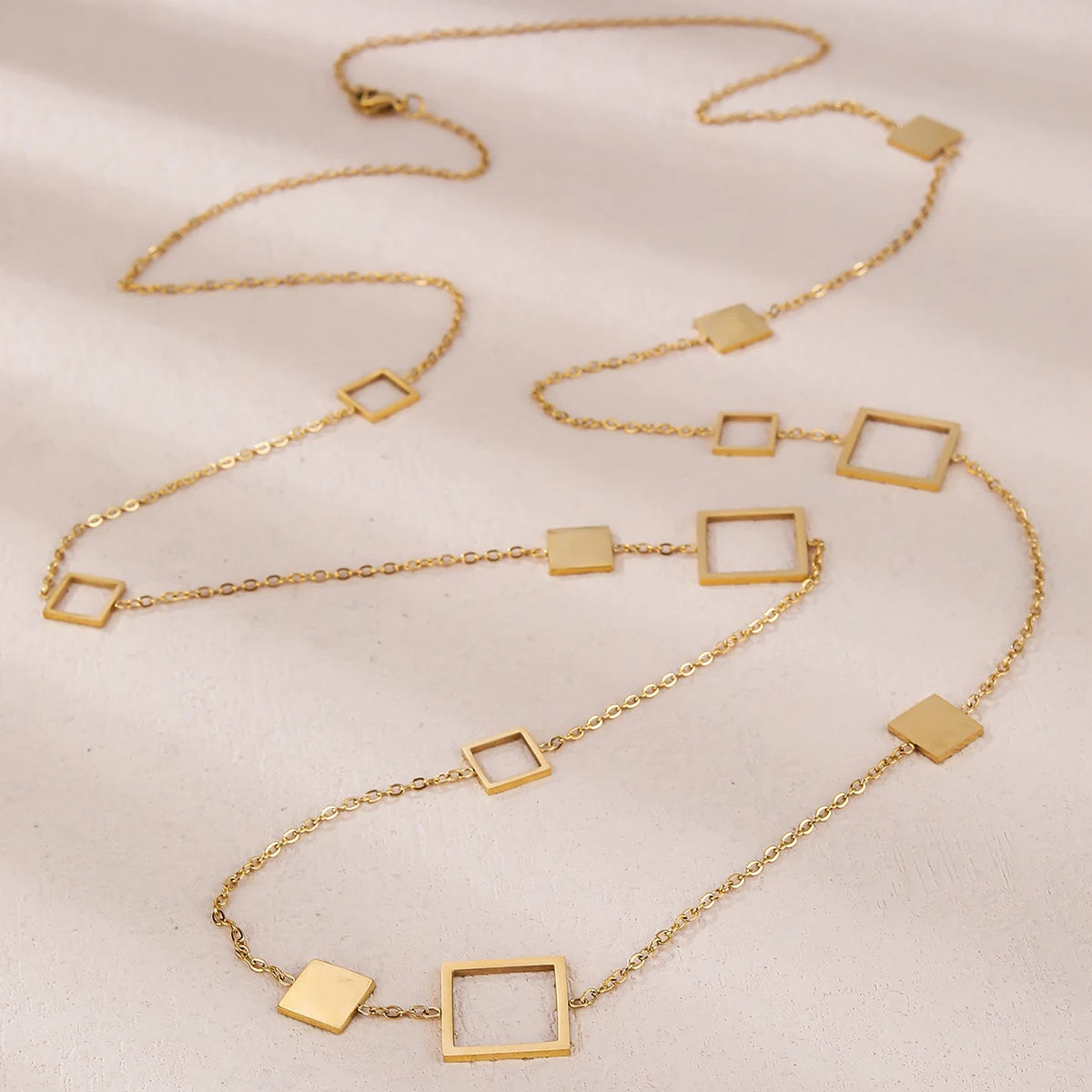 18K gold-plated stainless steel hollow square round rectangular star long necklace