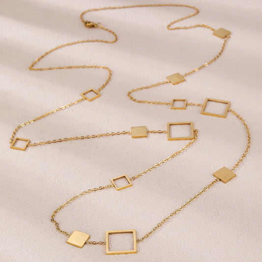 18K gold-plated stainless steel hollow square round rectangular star long necklace
