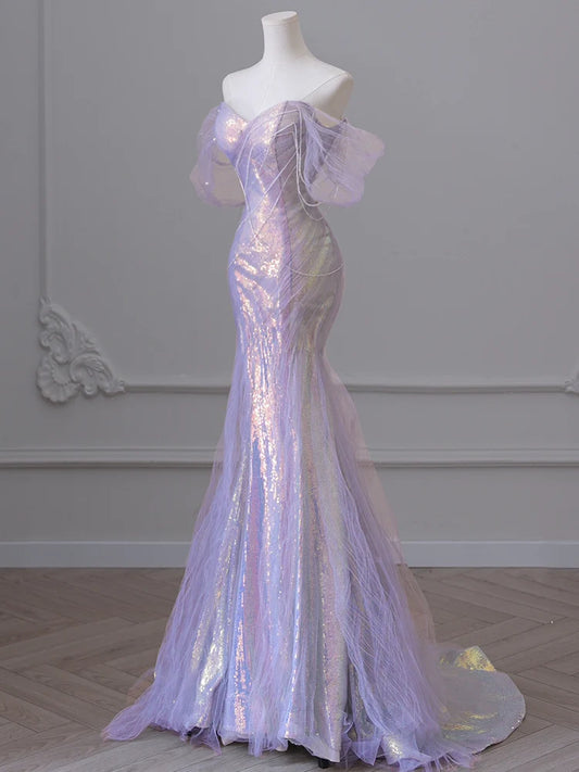 Homecoming Dresses: Evening Dress  Off The Shoulder Sequined Banquet Mermaid