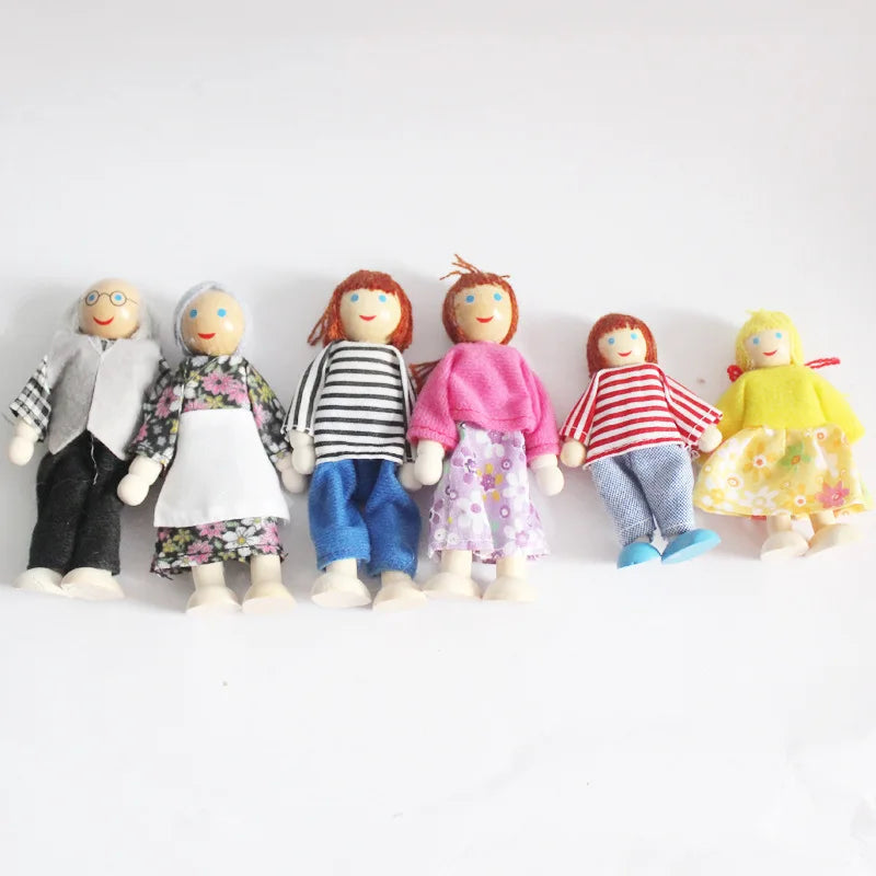 Kids Wooden Furniture Miniature Play Toy Mini Dolls Set Figures Family Humanoid Doll Children House Boys Girls Pretend Gifts