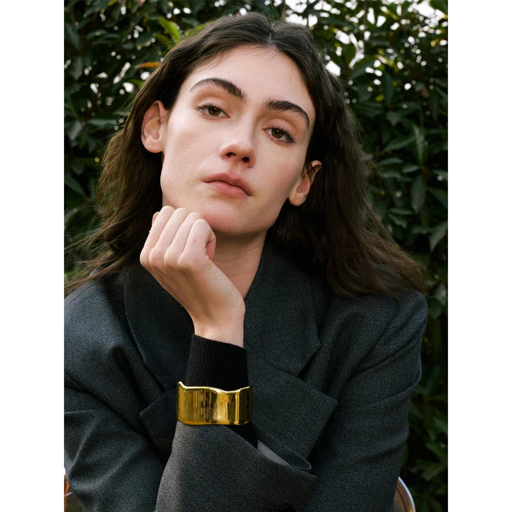 Yhpup 63mm Minimalist Glossy Stainless Steel Polished Wide Cuff Bracelet Bangle PVD Plated Statement Open Wrist Jewellery New