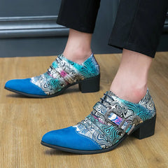 Men's Pointed Toe Dress Shoes Fashion Blue High Heels Men Leather Shoes