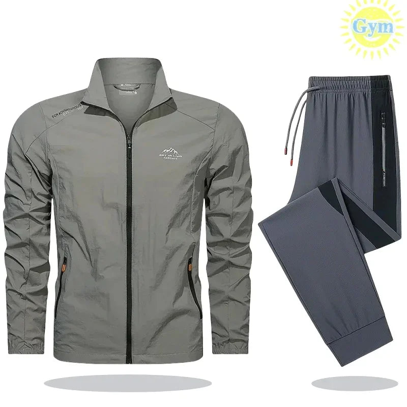Mens Tracksuit Spring Summer Sportswear 2 Piece Sets Sports Suit Sunscreen Jacket+Pant Running Set Men Fishing Jogger Sweats Set
