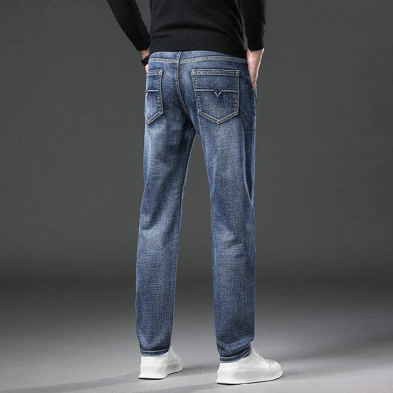 Men's Spring Straight Jeans Baggy Soft Stretch Casual Business Brand Male Clothes