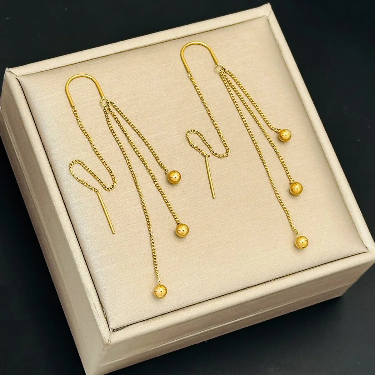 Charm Gold Color Stainless Steel Ball Long Drop Dangle Earrings for Women Exquisite Trendy Bride Ear Line Jewelry Gift Colorfast