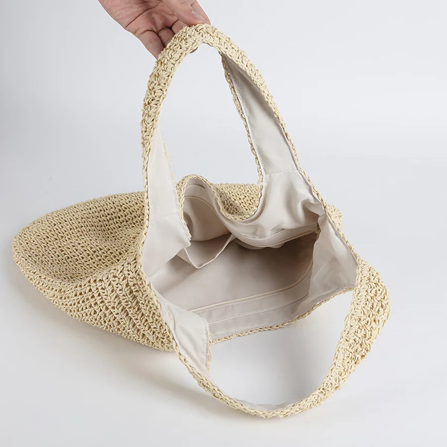 Rattan Women Shoulder Bags Wicker Woven Female Handbags Large