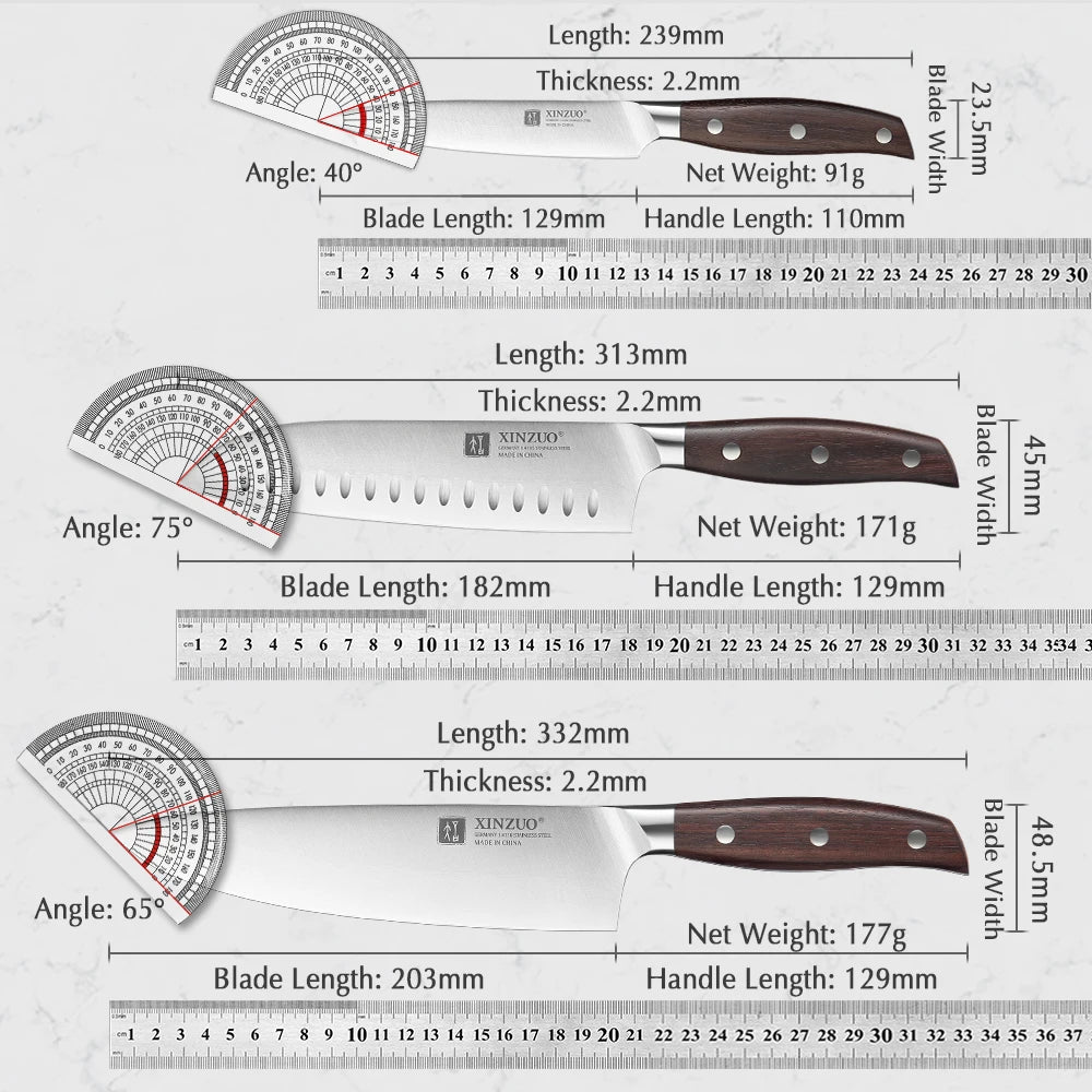 Kitchen Tools 6 PCS Kitchen Knife Set of Utility Cleaver Chef Bread Knife
