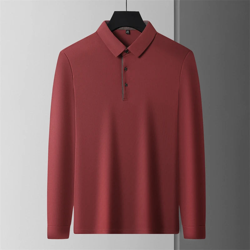 New Men's Business Casual  Long Sleeve Solid Color Polo Shirt Fashionable Warm Comfortable Four Seasons Versatile Top