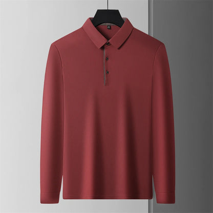 New Men's Business Casual  Long Sleeve Solid Color Polo Shirt Fashionable Warm Comfortable Four Seasons Versatile Top