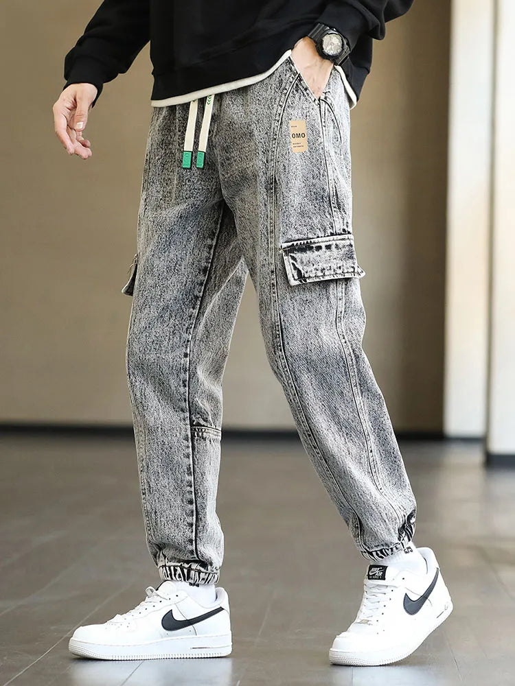 Plus Size Men's Cargo Jogger Jeans Hip Hop Streetwear Fake Pockets Stretched