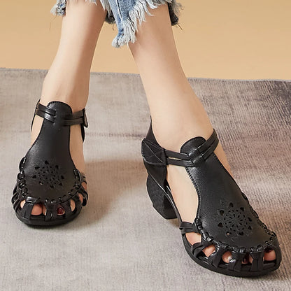 GKTINOO 2023 Ethnic Style Comfortable High Heels Platform Genuine Leather Lady Shoes Hollow Women Beach Summer Sandals Non-slip