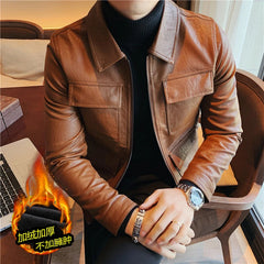 Men Faux Leather Jacket Oblique Zipper Jackets Motorcycle Black Jaqueta De Couro