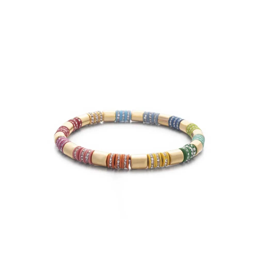 2023 New Design Paved Diamond Enamel Bracelets Colorful Beads Arrow Shape Elastic Bangle For Women Boho Stretch Jewelry