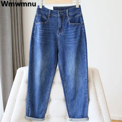 Oversize 5XL Ankle-Length Harem Jeans Baggy High Waist Womens Straight Denim