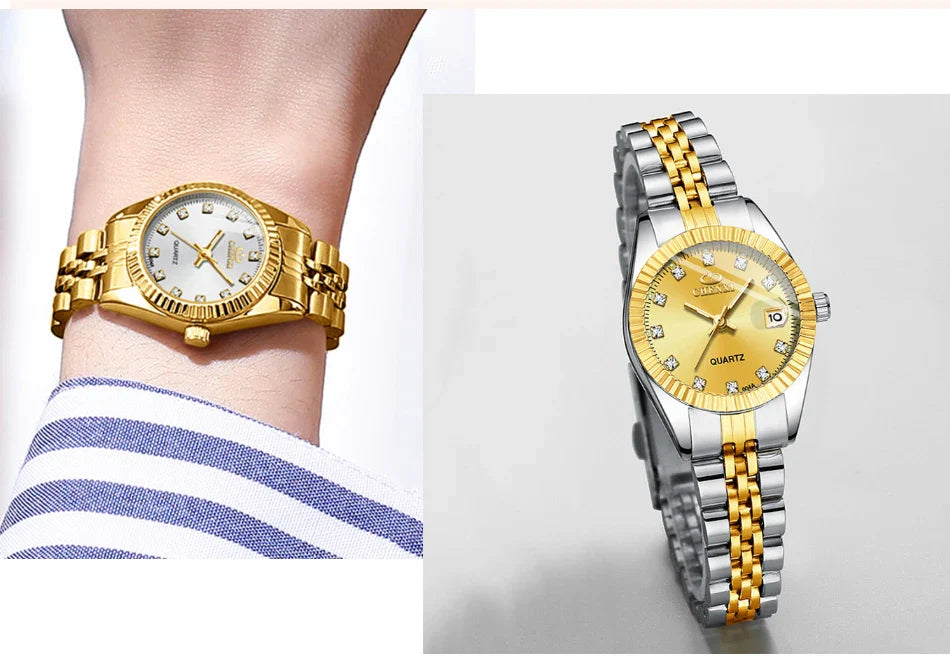 CHENXI Super Hot Sale Luxury Women's Watch Quartz Golden Stainless Steel Small Dial Charm Dress Trendy Wristwatch for Fashion La