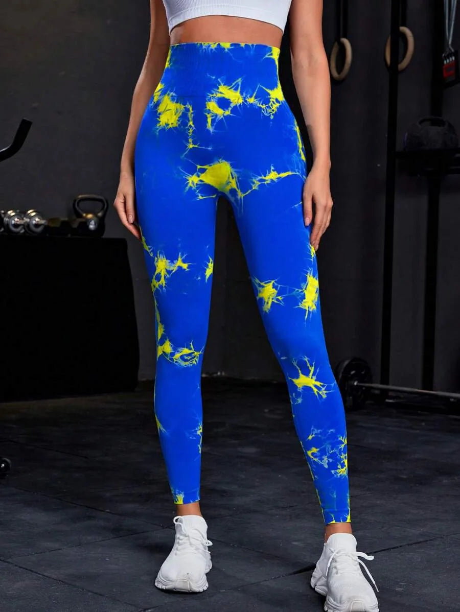 Women Seamless Tie Dye Leggings High Waist Slim Push Up Fashion Fitness Running