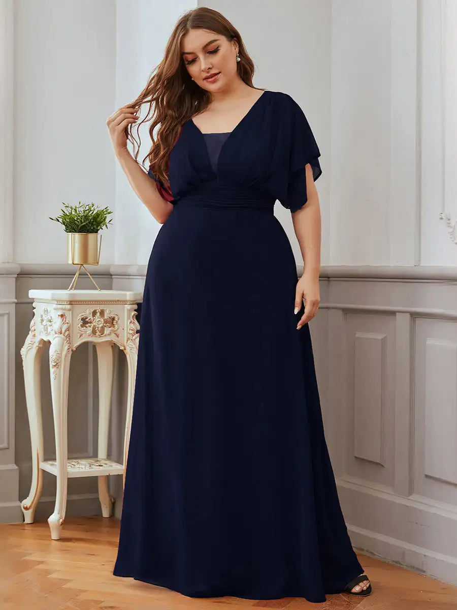Evening Dresses pretty of A-Line Empire Waist Chiffon Plus Size Navy Blue Evening Dress